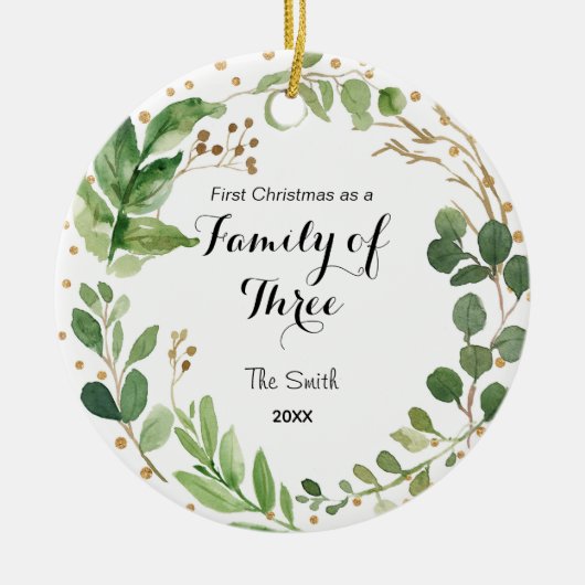 グリーンリー初めてのクリスマスが3人の家族として セラミックオーナメント (正面)