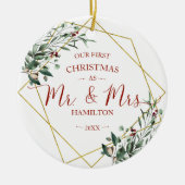 グリーンリー初めてのクリスマスはミスター・アンド・ミセス。 セラミックオーナメント (正面)