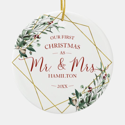 グリーンリー初めてのクリスマスはミスター・アンド・ミセス。 セラミックオーナメント (正面)