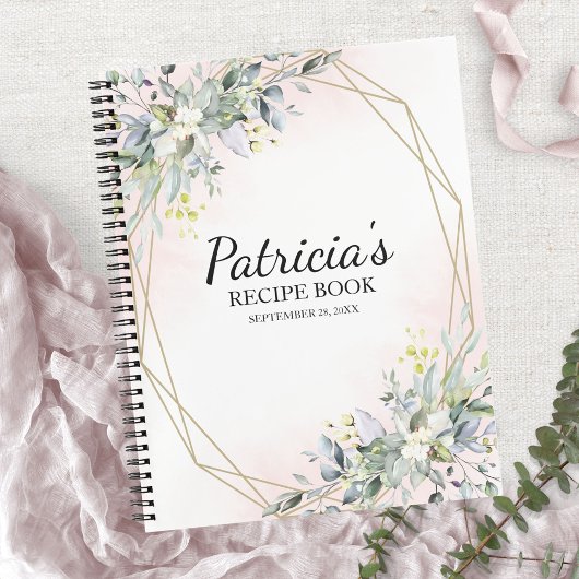 グリーンリー幾何学ブライダルシャワーレシピ本 ノートブック