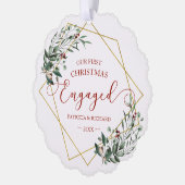 グリーンリー幾何学私たちの初めてのクリスマス 婚約した オーナメントカード (左)