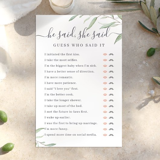 グリーンリー彼は彼女はブライダルシャワーゲームと言った