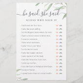 グリーンリー彼は彼女はブライダルシャワーゲームと言った (正面)