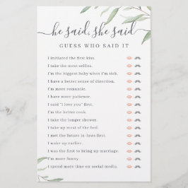 グリーンリー彼は彼女はブライダルシャワーゲームと言った