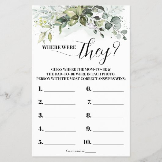 グリーンリー彼らは赤ちゃんシャワーのゲームカード チラシ (正面)