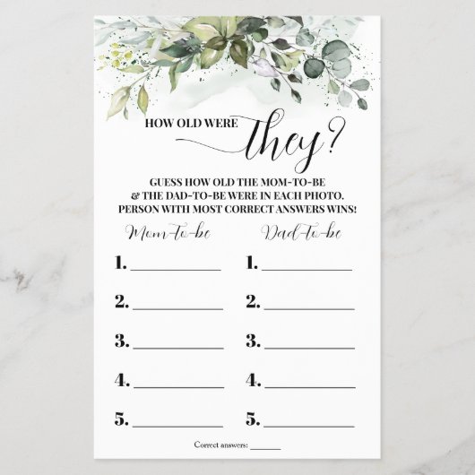 グリーンリー彼らは赤ちゃんシャワーゲームカードの年齢 チラシ (正面)