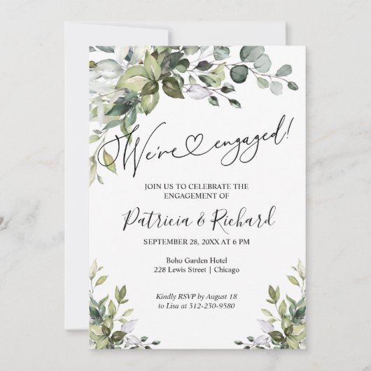 グリーンリー我々は婚約した婚約パーティ招待状 案内状 (正面)