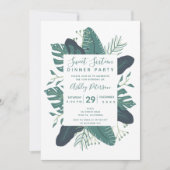 グリーンリー熱帯葉開花タイポグラフィ甘い16 招待状 (正面)