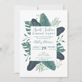 グリーンリー熱帯葉開花タイポグラフィ甘い16 招待状