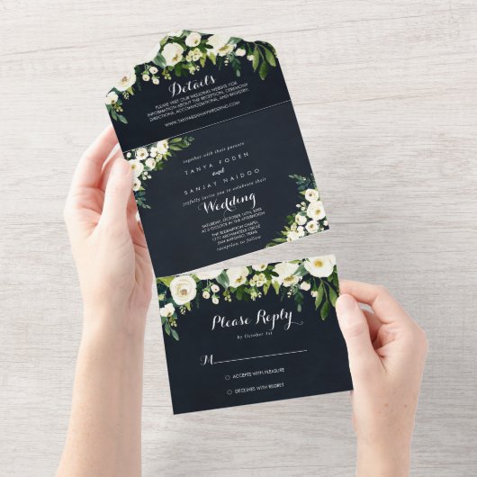 グリーンリー白王室のフローラブ結婚ルー オールインワン招待状 (貼ってはがせる)