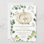 グリーンリー秋ホワイトパンプキン1歳誕生日   招待状 (正面)