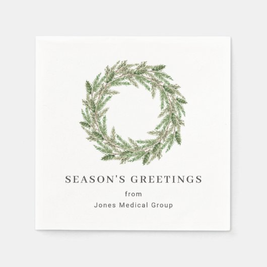 グリーンリー素朴パインリースビジネスホリデー スタンダードカクテルナプキン (正面)