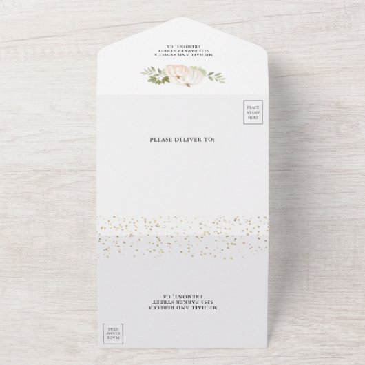 グリーンリー素朴ホワイトパンプキン秋の結婚式 オールインワン招待状 (外側)