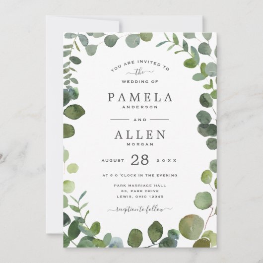 グリーンリー素朴ユーカリ結婚式招待状 招待状 (正面)