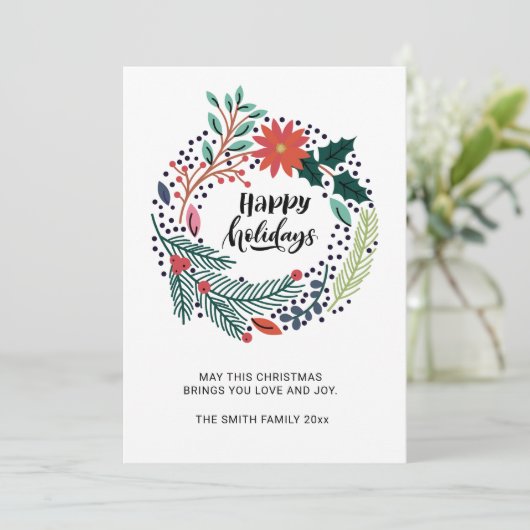 グリーンリー素朴レッドポインセチアフローラリースシック シーズンカード (スタンド正面)