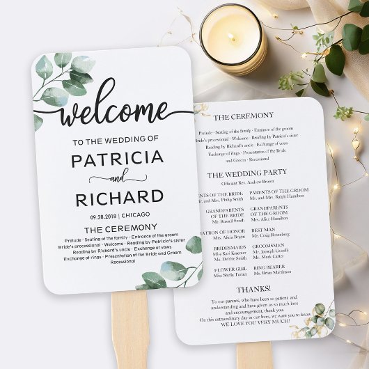 グリーンリー結婚の式典プログラム ハンドファン