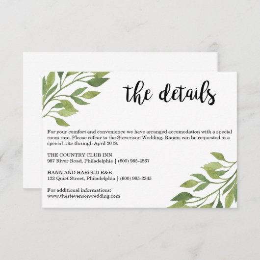 グリーンリー結婚の詳細はカードの植物体を挿入 エンクロージャーカード (正面/裏面)