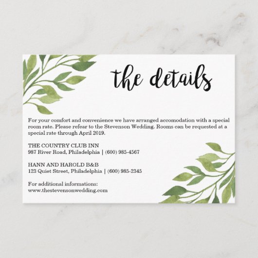 グリーンリー結婚の詳細はカードの植物体を挿入 エンクロージャーカード (正面)