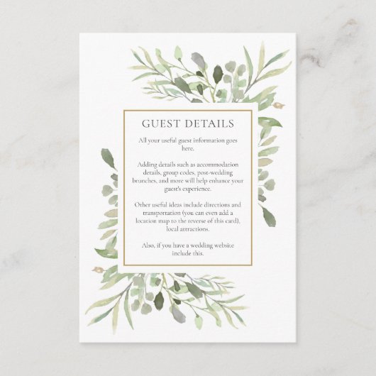 グリーンリー結婚ズアコモデーションゲスト詳細 エンクロージャーカード (正面)