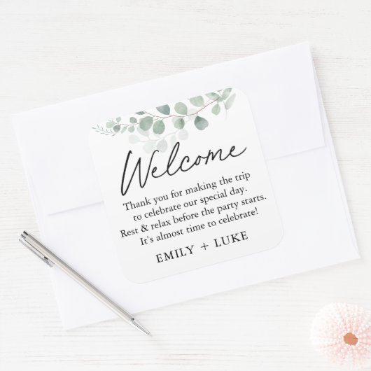 グリーンリー結婚ズ・ウェルカムバッグカスタムステッカー スクエアシール (封筒)