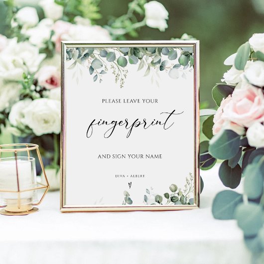 グリーンリー結婚フィンガープリントのゲストブックサイン ポスター