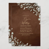 グリーンリー結婚ブラウン秋冬 招待状 (正面/裏面)