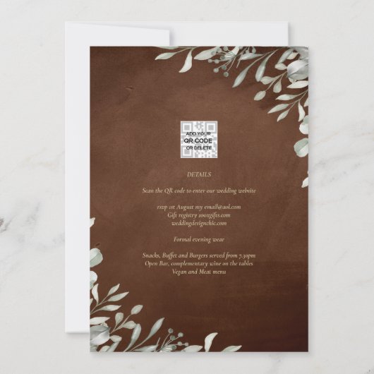 グリーンリー結婚ブラウン秋冬 招待状 (裏面)