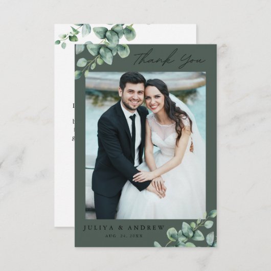 グリーンリー結婚ユーカリの写真サンキューカード サンキューカード (正面/裏面)