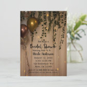 グリーンリー葉ズゴールデンライト素朴ブライダルシャワー 招待状 (スタンド正面)
