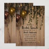 グリーンリー葉ズゴールデンライト素朴ブライダルシャワー 招待状 (正面/裏面)