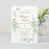 グリーンリー葉ズ金ゴールドヌエストラスペインのボダ結婚ズ 招待状 (スタンド正面)