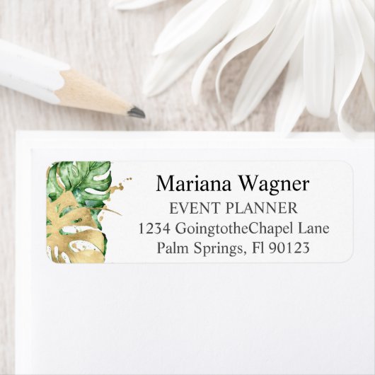 グリーンリー葉パーム金ゴールドオン・ホワイト・ビジネス ラベル (インサイチュ)