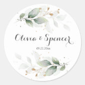 グリーンリー葉金ゴールド植物学結婚式用シール ラウンドシール (正面)