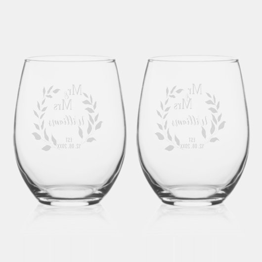 グリーンリー記念日の家族の名前のEst ステムなしワイングラス (裏面)