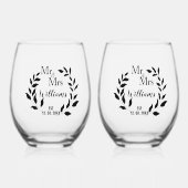 グリーンリー記念日の家族の名前のEst ステムなしワイングラス (正面)