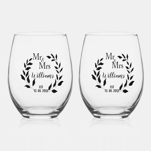 グリーンリー記念日の家族の名前のEst ステムなしワイングラス (正面)