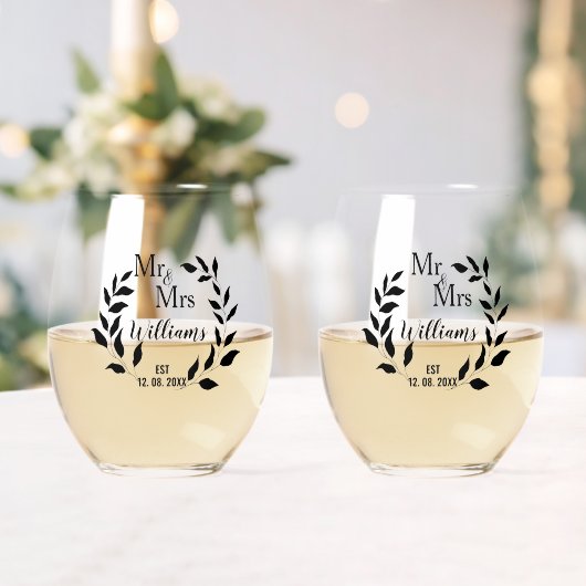 グリーンリー記念日の家族の名前のEst ステムなしワイングラス (インサイチュ (ウェディング))