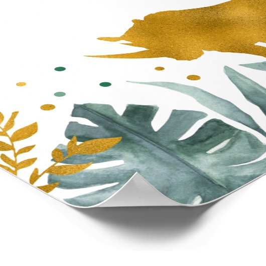 グリーンリー金ゴールドサファリアニマル誕生日ウェルカム ポスター (角)