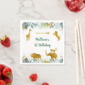 グリーンリー金ゴールドサファリアニマル誕生日 スタンダードカクテルナプキン (インサイチュ)