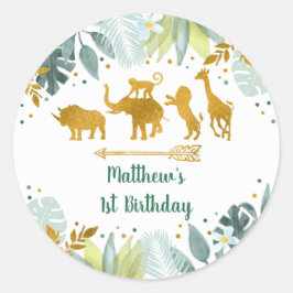 グリーンリー金ゴールドサファリアニマル誕生日 ラウンドシール