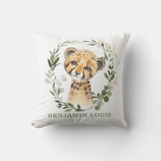 グリーンリー金ゴールドサファリチーター男の赤ちゃん子供部屋 クッション (正面)