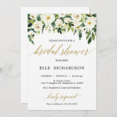 グリーンリー金ゴールドホワイトフローラバラブライダルシャワー 招待状 (正面/裏面)