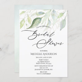 グリーンリー金ゴールドボタニカル葉ブライダルシャワー 招待状