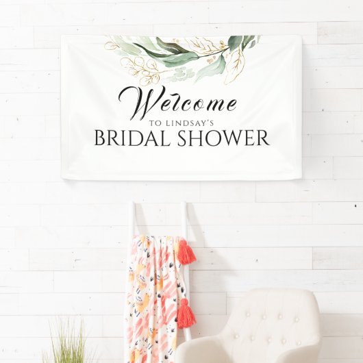 グリーンリー金ゴールドユーカリブライダルシャワーウェルカム 横断幕 (インサイチュ)
