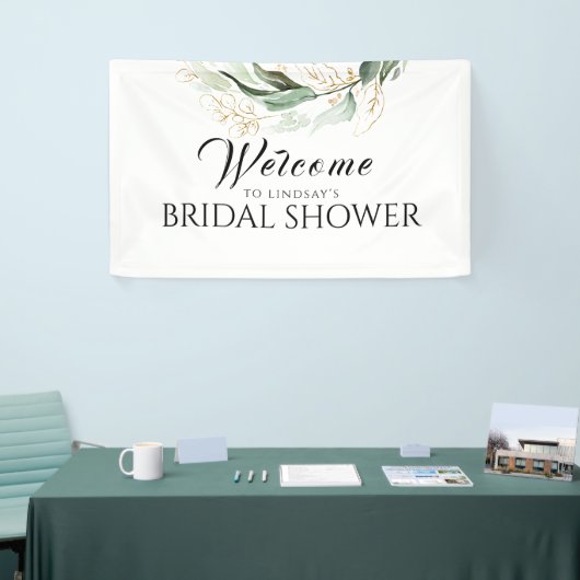グリーンリー金ゴールドユーカリブライダルシャワーウェルカム 横断幕 (トレードショー)