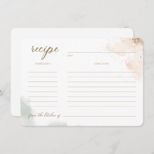 グリーンリー金ゴールドユーカリブライダルシャワーレシピインビ 招待状 (正面/裏面)