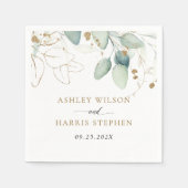 グリーンリー金ゴールドユーカリ素朴結婚プス スタンダードカクテルナプキン (正面)