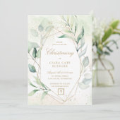 グリーンリー金ゴールド幾何学的ユーカリ《キリスト教》洗礼式や命名式 招待状 (スタンド正面)