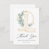グリーンリー金ゴールド結婚ベリーズドレスブライダルシャワー サンキューカード (正面/裏面)