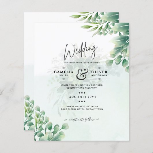 グリーンリー金ゴールド結婚ユーカリのQRコーモダンド (正面/裏面)